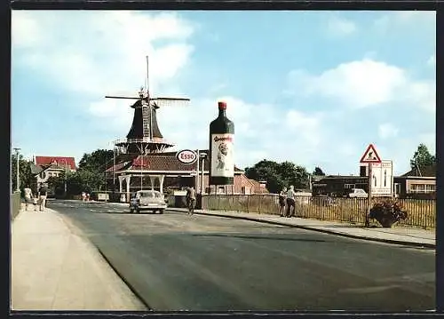 AK Norden / Ostfriesland, Mühlenbrücke mit Windmühle und Tankstelle