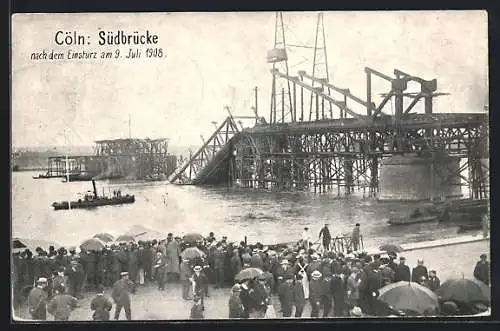 AK Köln-Neustadt, Südbrücke nach dem Einsturz am 09.07.1908