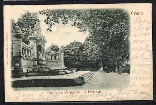 AK Coblenz, Kaiserin Augusta-Denkmal und Promenade