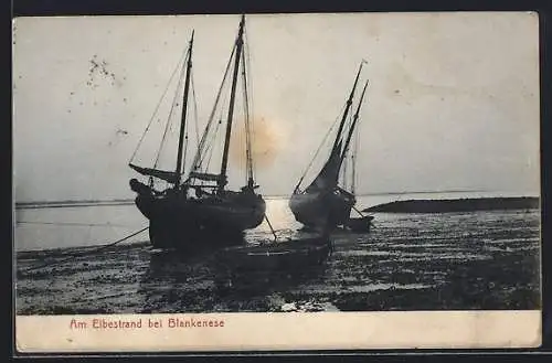 AK Hamburg-Blankenese, Am Elbestrand mit Segelbooten