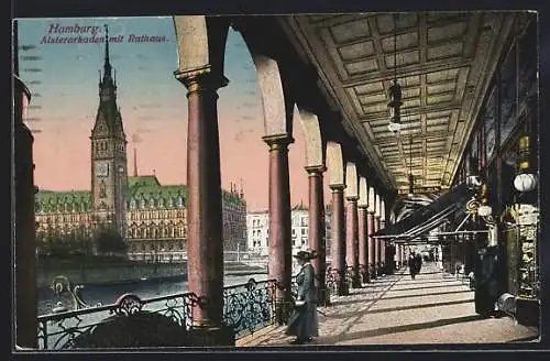 AK Hamburg, Alsterarkaden mit Rathaus