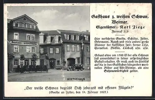 AK Weimar / Thüringen, Blick auf das Goethehaus, mit Text