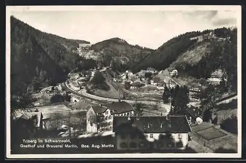 AK Triberg im Schwarzwald, Ortsansicht mit Gasthof und Brauerei Martin