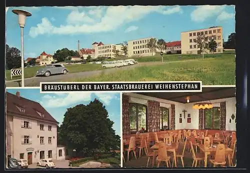 AK Freising, Gasthaus Bräustüberl d. Bayer. Staatsbrauerei Weihenstephan, Aussen- u. Innenansichten