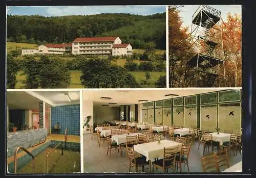 AK Neukirchen / Urbachtal, Das Waldsanatorium Urbachtal mit Speisesaal, Kneipp-Becken und Aussichtsturm