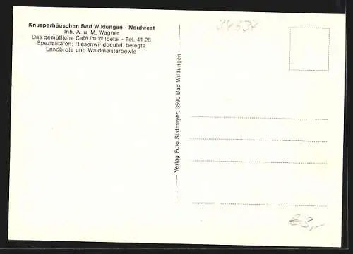 AK Bad Wildungen, Das Gasthaus Knusperhäuschen v. A. & M. Wagner, Gaststube