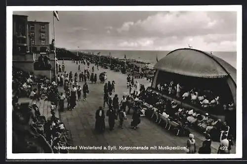 AK Westerland, Kurpromenade mit Musikpavillon