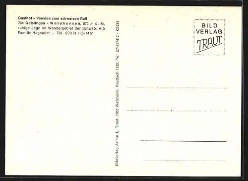 AK Geislingen-Waldhausen / Steige, Gasthof-Pension zum schwarzen Ross, Bes. Familie Hagmeier