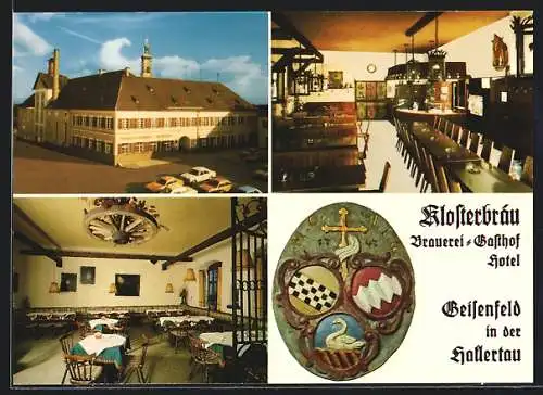 AK Geisenfeld, Gasthaus Brauerei Hotel Klosterbräu, Aussen- u. Innenansichten