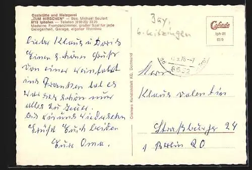 AK Iphofen, Gasthaus & Metzgerei Zum Hirschen