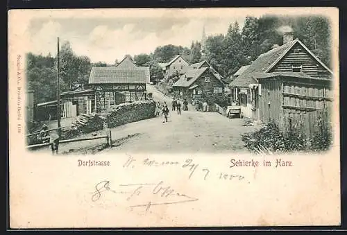 AK Schierke im Harz, Dorfstrasse mit Anwohnern