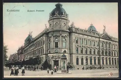 AK Konstanz, Kaiserliches Postamt mit Litfasssäule