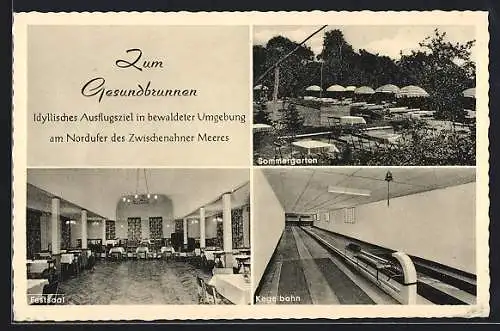 AK Bad Zwischenahn, Gasthaus Zum Gesundbrunnen, Innenansichten Festsaal und Kegelbahn