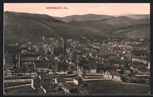 AK Gebweiler i. Els., Ortsansicht mit Kirche und Fabrik