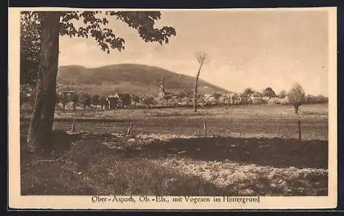 AK Ober-Aspach, Ortsansicht mit Vogesen im Hintergrund