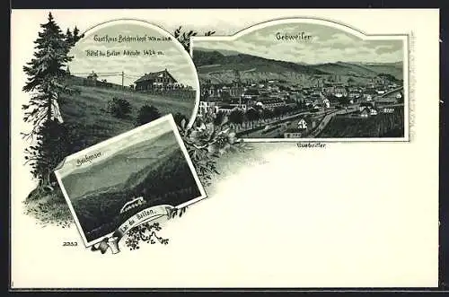 Lithographie Gebweiler, Gasthaus Belchenkopf / Hotel du Ballon