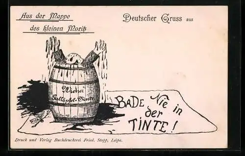 AK Aus der Mappe des kleinen Moritz - Bade nie in der Tinte