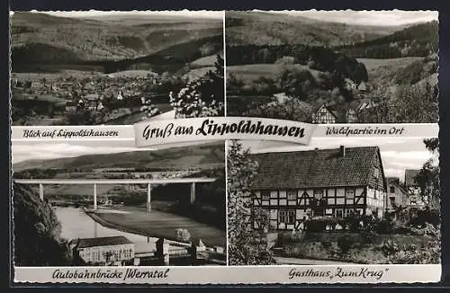 AK Lippoldshausen, Gasthaus Zum Krug, Bes. Georg Weitemeyer, Autobahnbrücke Werratal