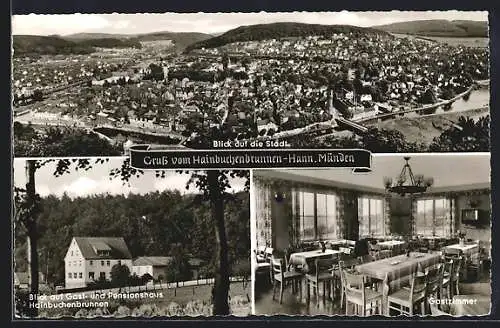 AK Hann Münden, Gasthaus und Pension Hainbuchenbrunnen, Gastzimmer, Blick auf die Stadt