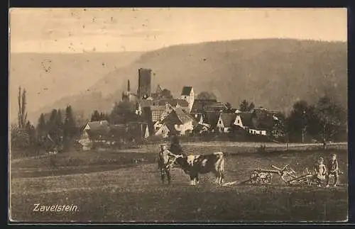 AK Zavelstein, Ortsansicht mit Burgruine