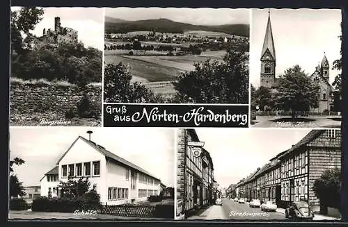 AK Nörten-Hardenberg, Burgruine, Schule, Kath. Kirche, Strassenpartie