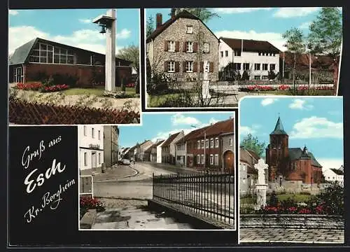 AK Esch /Bergheim, Katholische und Evangelische Kirche, Strassenpartie