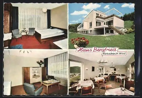 AK Rossbach /Wied, Die Pension Haus Bergfried mit Innenansichten, Inh. H. Wahmann