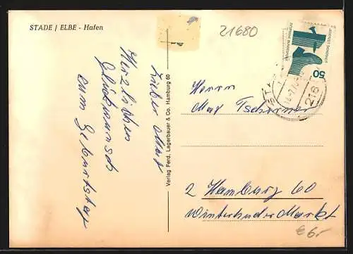 AK Stade /Elbe, Flussschiffe Hinrich Kolster Osten, Eleonore, Meta-Grete und Uranus am Industriehafen