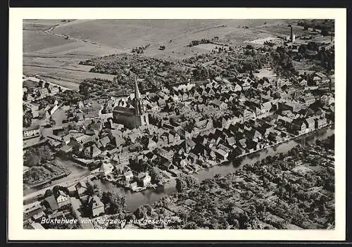 AK Buxtehude, Fliegeraufnahme, Teilansicht mit Kirche