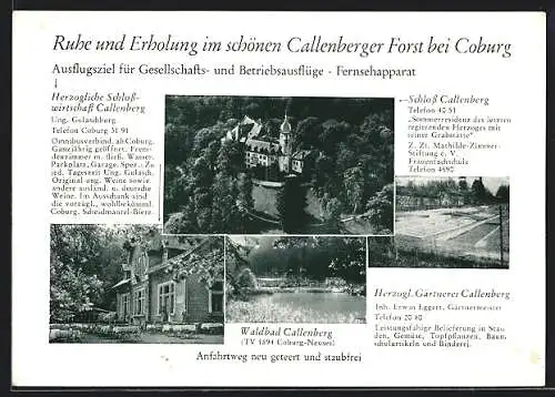 AK Coburg, Schloss Callenberg, Herzogl. Schlossrestaurant mit Gartenlokal, Waldbad