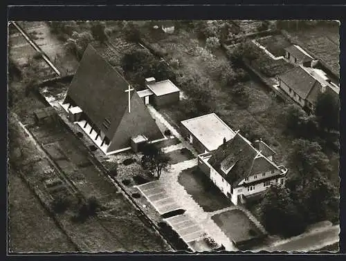 AK Schneverdingen, Katholische Kirche St. Ansgar aus der Vogelschau