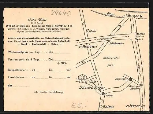 AK Schneverdingen /Lüneburger Heide, Hotel Witte mit Innenansicht