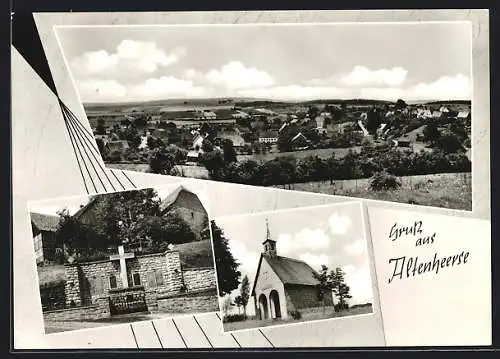 AK Altenheerse, Kirche und Ehrenmal mit Ortsansicht