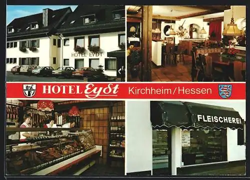 AK Kirchheim in Hessen, das Hotel Eydt und die Fleischerei, in der Gaststube