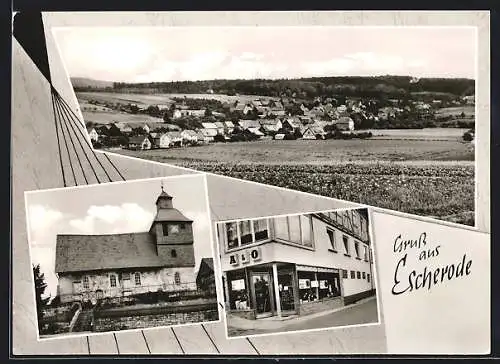 AK Escherode / hann. Münden, A & O-Geschäft, Kirche und Ortsansicht