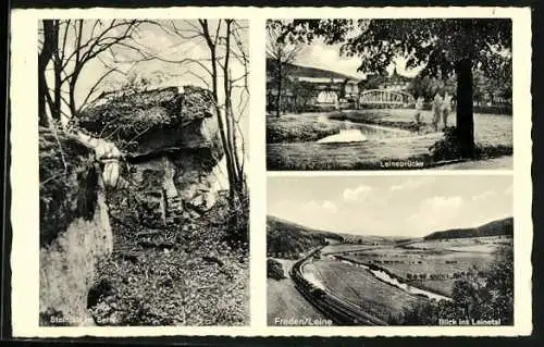 AK Freden /Leine, Steinpilz im Selter, Leinebrücke, Blick ins Leinetal