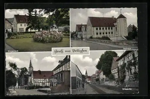 AK Velligsen, Bürgerpark, Rathaus und Kirche