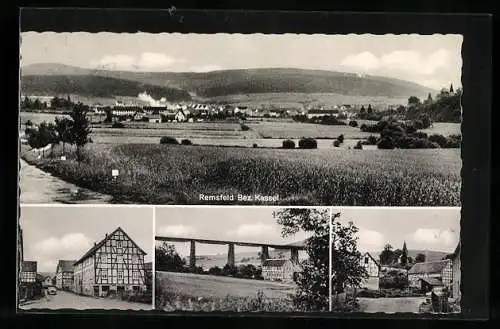 AK Remsfeld /Kassel, Ortsansicht, Brücke, Strassenpartie mit Fachwerkhäusern