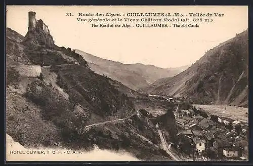 AK Guillaumes /A.-M., Vallée du Var, Vue générale et le Vieux Château féodal