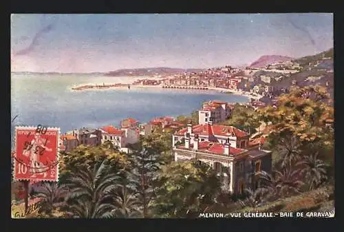 Künstler-AK Menton, Vue generale, Baie de Garavan