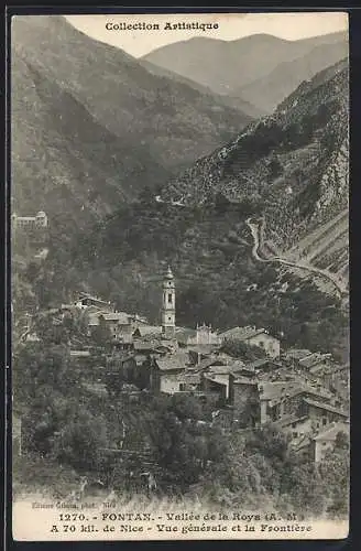 AK Fontan /Vallée de la Roya, Vue générale et la Frontière