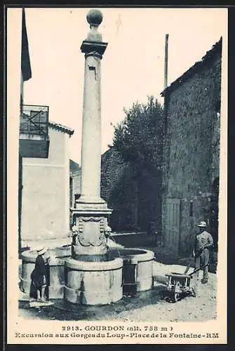 AK Gourdon, Excursion aux Gorges du Loup, Place de la Fontaine