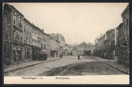 AK Mörchingen, Marktplatz mit Benzin-Geschäft