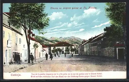 AK Cetinje, Blick in die Hofburg-Gasse mit dem Grand Hotel