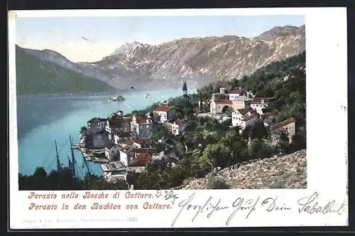 AK Perast /Cattaro, Gesamtansicht in der Bucht