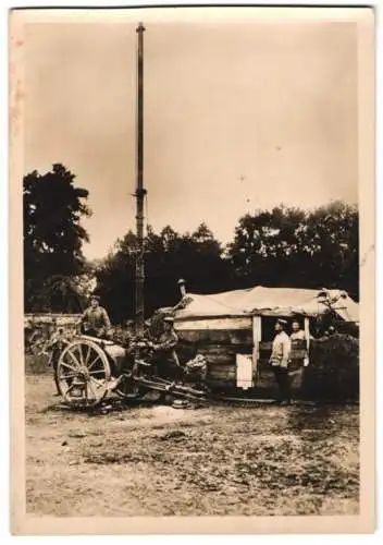 Fotografie 1.WK, Telegraphen-Trupp mit mobilem Teleskop-Telegrafenmast & Empfangsstation