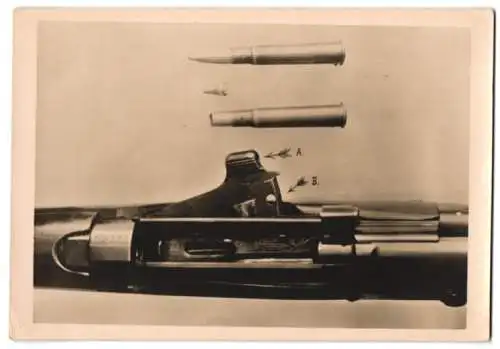 Fotografie 1.WK, J. H. Hennings & Co. Hamburg, Projektil als Dumm-Dumm-Geschoss, Auswurf Karabiner 98