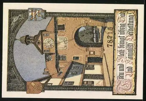 Notgeld Bad Sooden a.d. Werra, 1556, 50 Pfennig, Wappen mit Waagen und Gebäude mit Torbogen, Druck: A. Schwarz