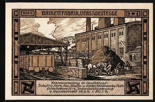 Notgeld Bitterfeld 1921, 50 Pfennig, Brikettfabrik und Darstellung der Kohleverteilung in Deutschland