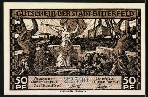 Notgeld Bitterfeld, 1921, 50 Pfennig, Hausbrand und Kleingewerbe, Gutschein der Stadt Bitterfeld